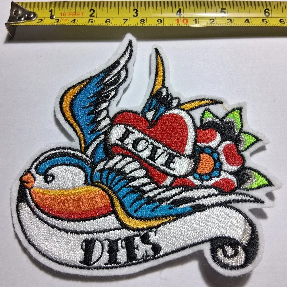 (Bundle 2 - 50% off) Tattoo Inspired Swallow Love Dies Iron on Patch- Patchwor - Picture 1 of 2